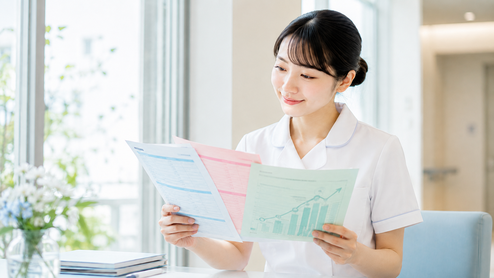 看護師が求人票や勤務条件を比較しながら転職先を検討するイメージ
