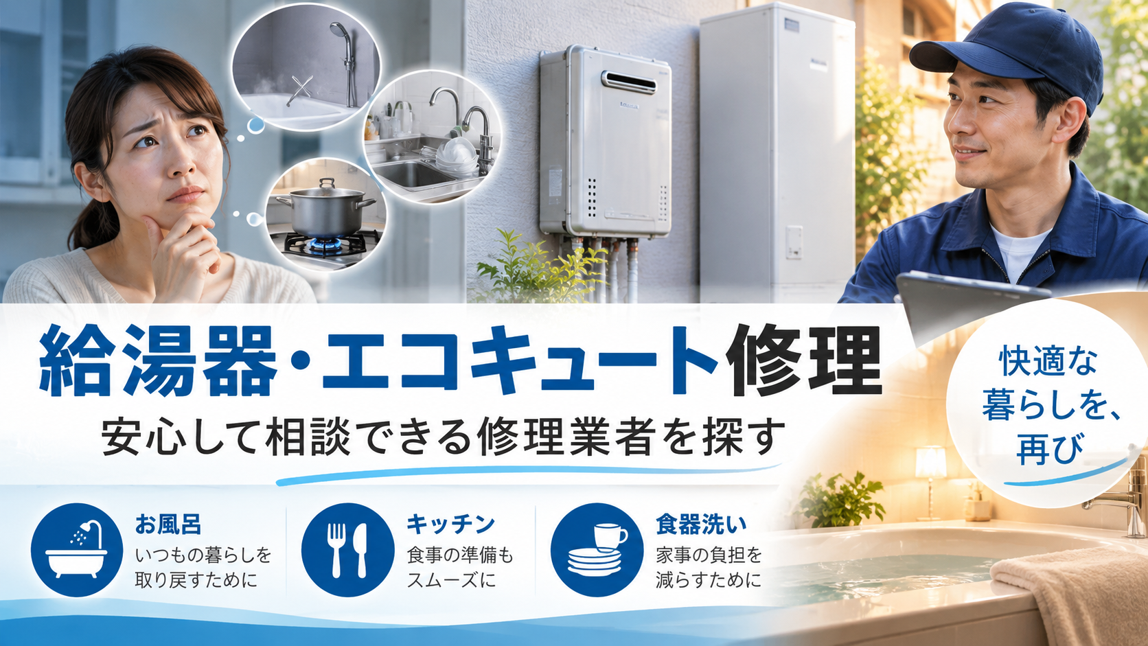 きゅっと・お湯が出ない.comを比較|給湯器・エコキュート修理の料金・対応内容・選び方