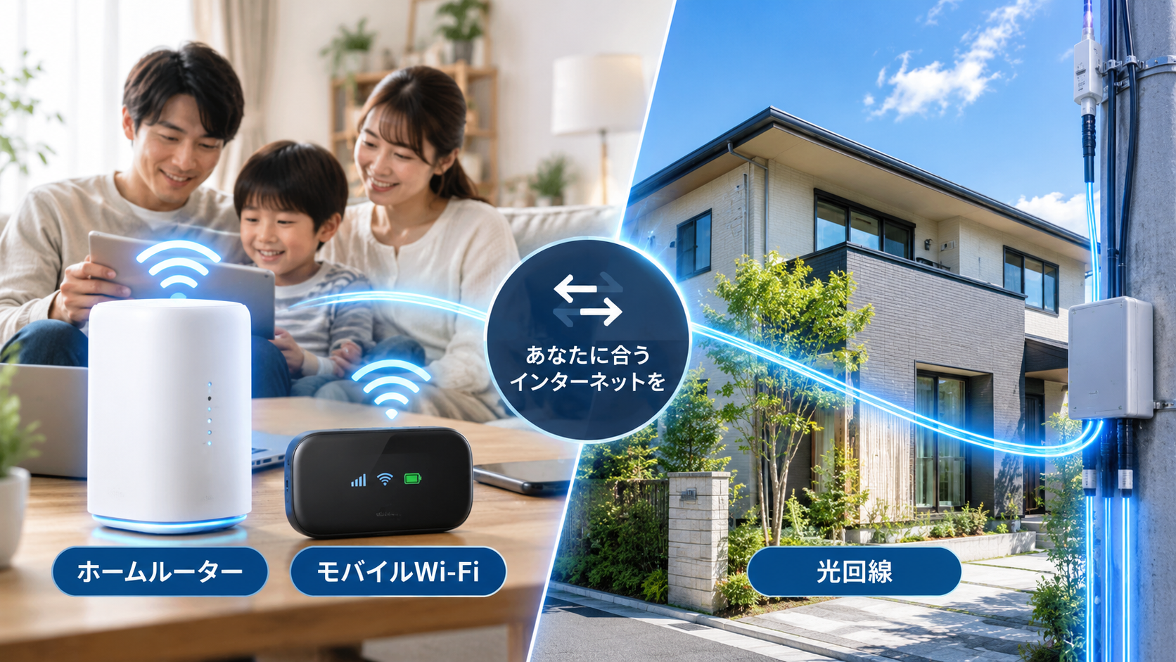 WiMAXと光回線の違いをイメージした比較図